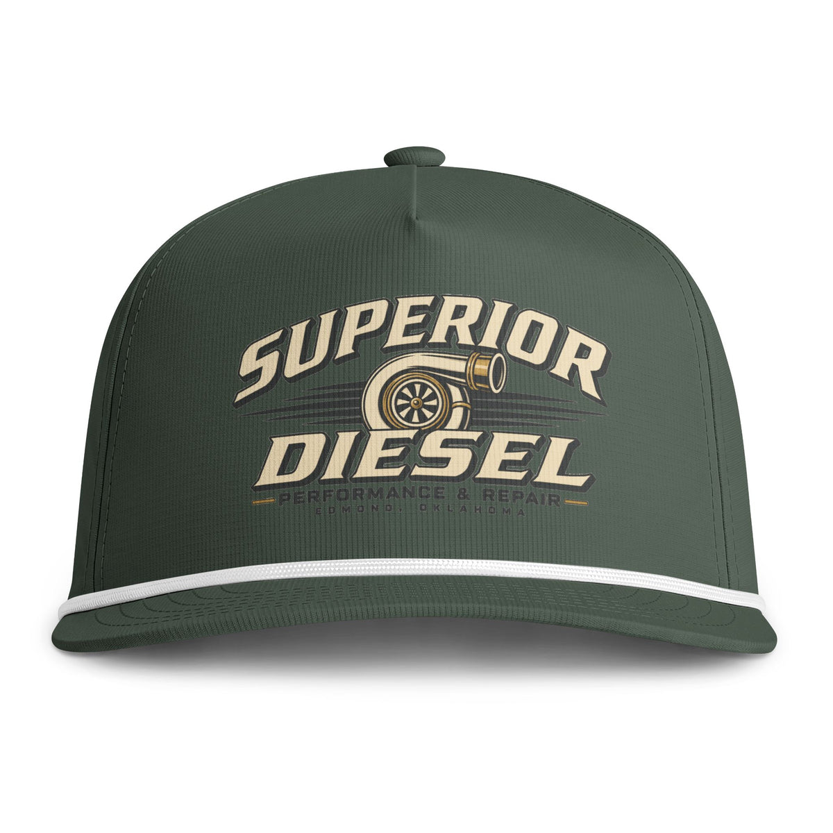 Superior Diesel Rope Cap — Retro Trucker Hat with Turbo Engine Graphic